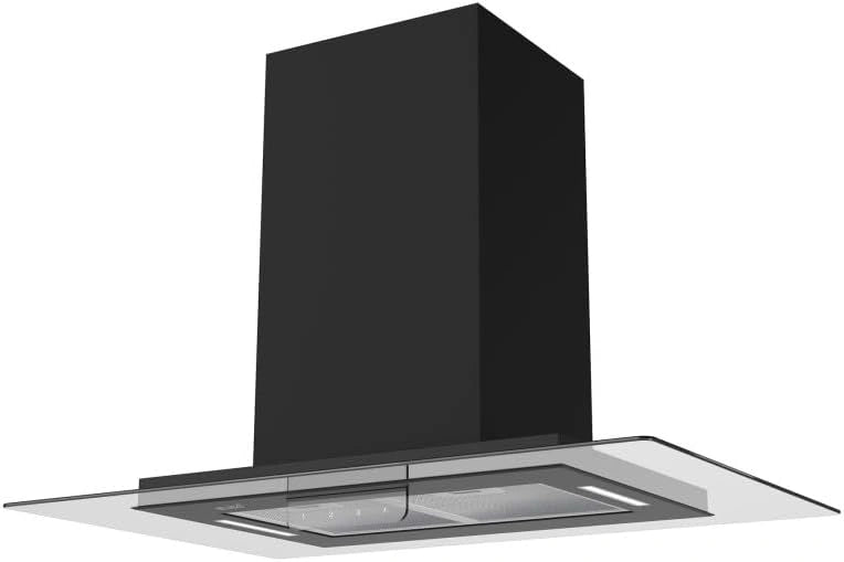 Hotte îlot aspirante 90 cm noire - Débit 556 m³/h - 3 vitesses - Minuteur intégré
