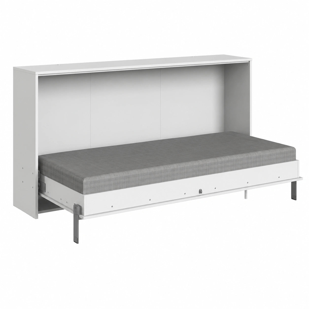 Lit escamotable horizontal blanc avec rangements intégrés