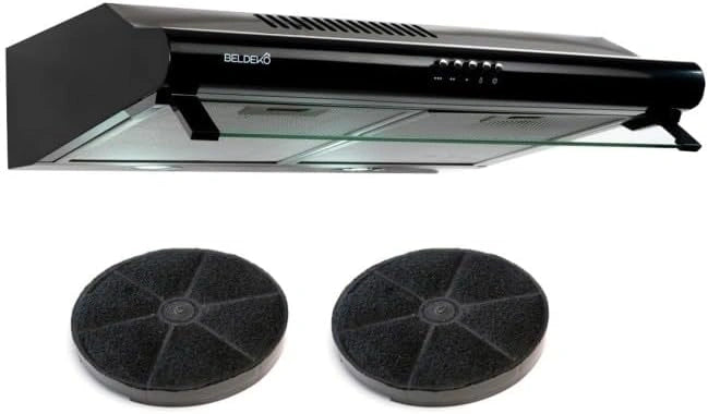 Hotte Encastrable 60 cm Noir BELDEKO - Double Moteur Puissant 435 m³/h - 3 Niveaux - Filtres Amovibles & Charbon - Éclairage LED - Mode Évacuation/Recyclage