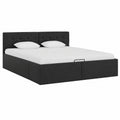 Lit rabattable horizontal avec coffre et LED, tissu gris foncé, 160 x 200 cm