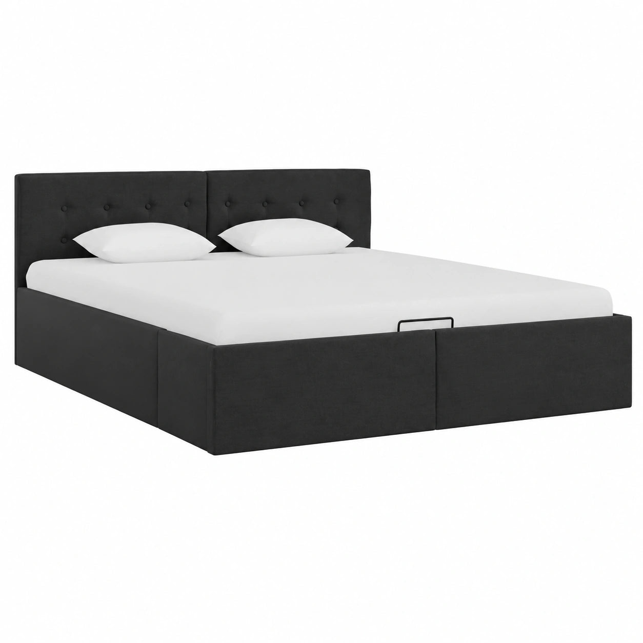 Lit rabattable horizontal avec coffre et LED, tissu gris foncé, 160 x 200 cm