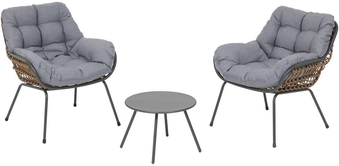 Ensemble de Jardin Duo Paopao 3 Pièces - Résine Tressée Graphite et Acier Anticorrosion avec Coussins pour Balcon et Terrasse