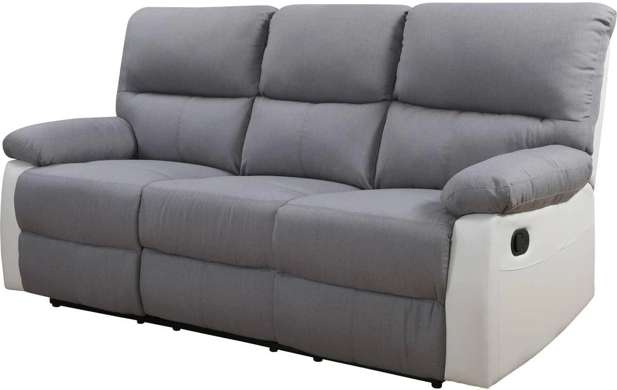 Canapé 3 Places Relax en Simili Cuir et Tissu Gris Clair - Design Moderne et Confortable