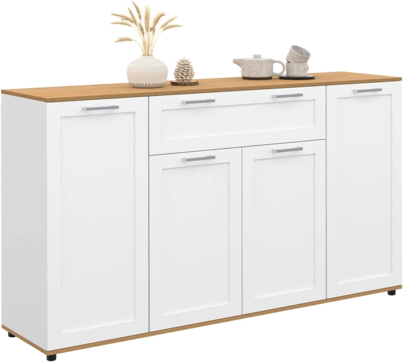 Buffet VITO 4 Portes 1 Tiroir Blanc et Bois 140 cm - IDMarket