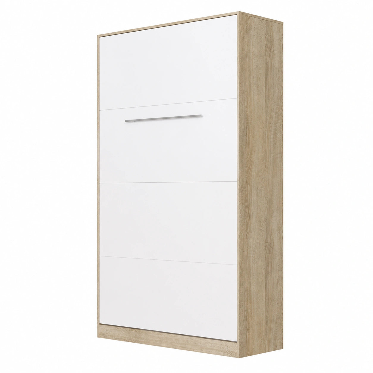 Lit escamotable vertical 120x200 cm avec finition chêne et blanc brillant