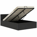 Lit-coffre hydraulique rabattable horizontal avec LED en similicuir noir 120x200 cm