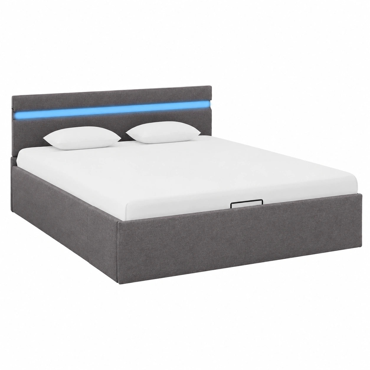 Coffre de rangement hydraulique LED, lit rabattable horizontal, tissu gris 140 x 200 cm