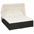 Lit de jardin double en polyrotin, coussins et toit ajustable