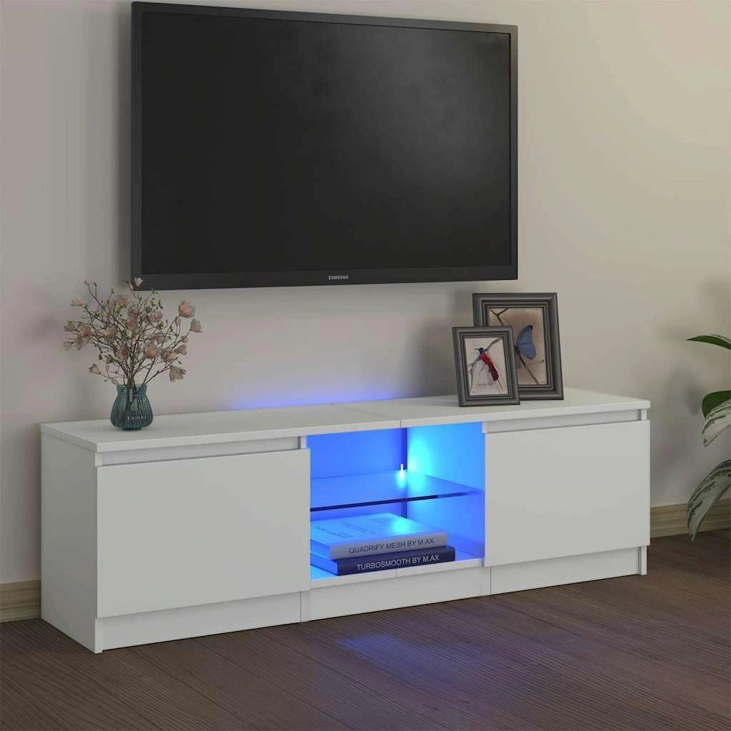 Meuble TV Blanc avec Éclairage LED, 120x30x36 cm