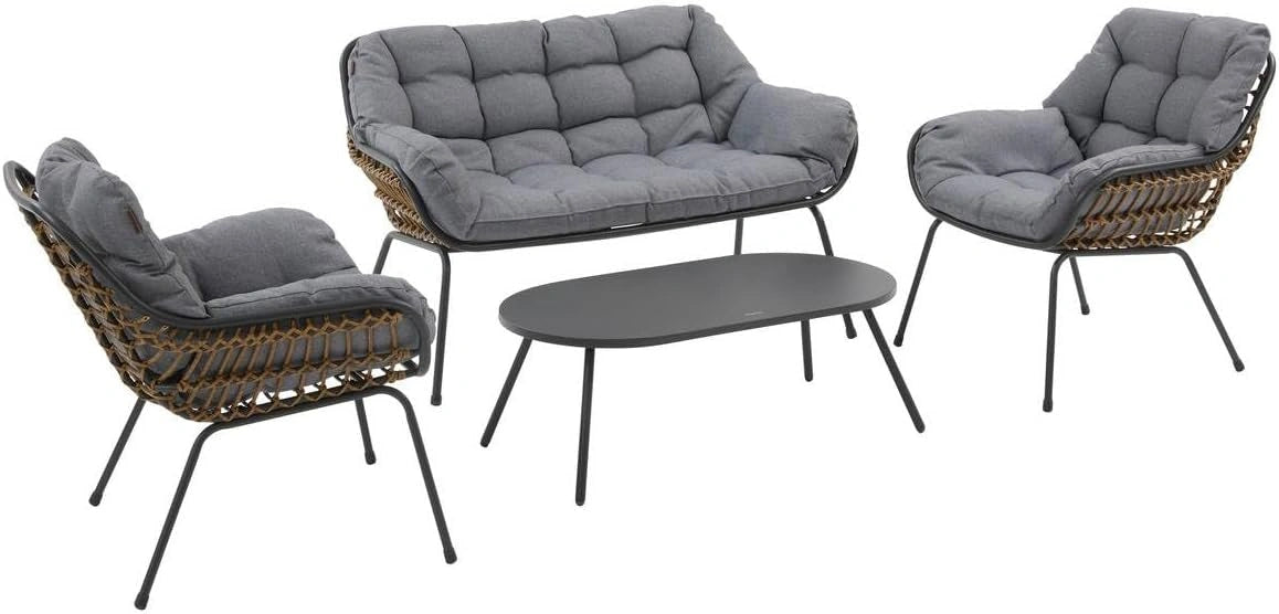 Ensemble de Jardin Hespéride Paopao 4 Places, Résistant à la Rouille, Coussins Confortables, pour Terrasse et Balcon