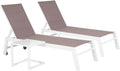 Ensemble de Jardin Relax Barbados : 2 Chaises Longues en Textilène Taupe et Aluminium Blanc avec Table d'Appoint