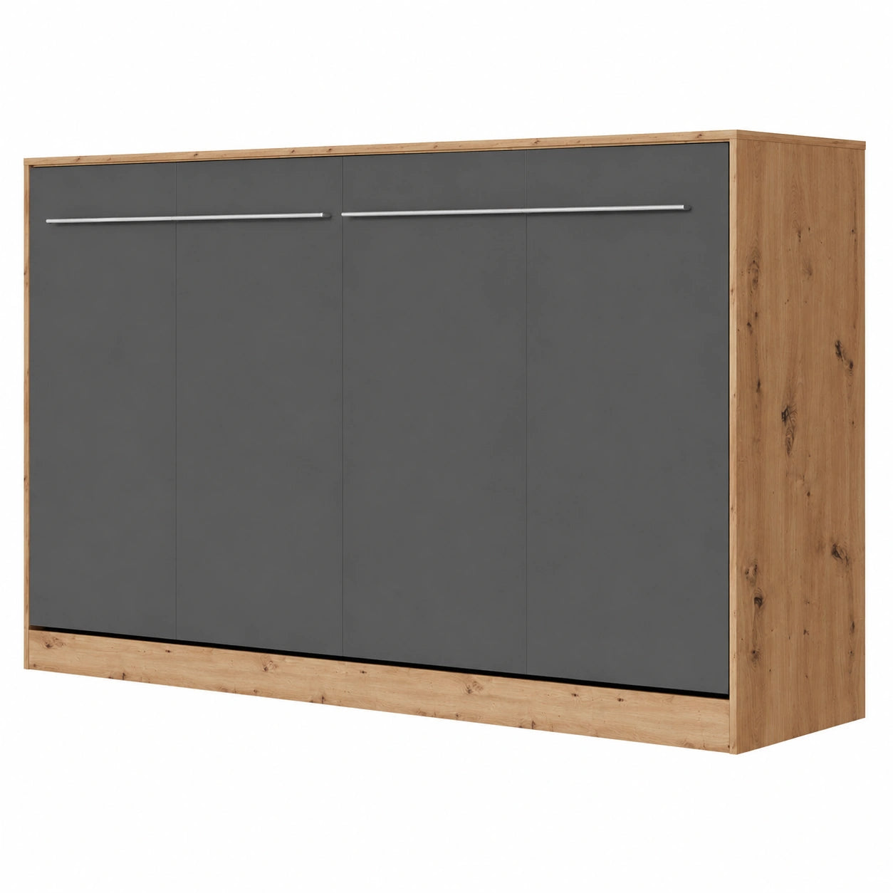 Lit escamotable horizontal 90x200 cm en chêne sauvage anthracite brillant