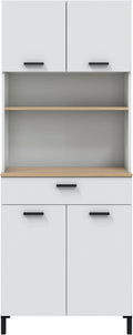 Armoire de Cuisine Kira 4 Portes 1 Tiroir, Blanc et Bois Naturel, 185 x 72 x 40 cm
