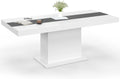 Table à Manger Extensible Eden pour 6 à 10 Personnes, Blanche avec Bande Grise, 160-200 cm