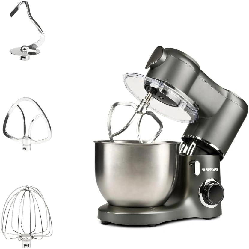 Robot Pâtissier Multifonction G3 Ferrari 1800 W, Bol 7 L, 6 Vitesses, Inox, Accessoires Complets, Gris Anthracite