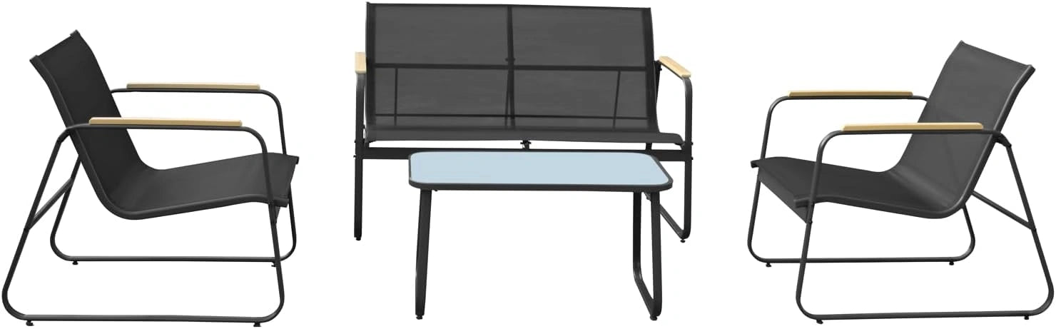 Ensemble de Jardin Tenerife Noir, 4 Places avec Canapé, Fauteuils et Table Basse