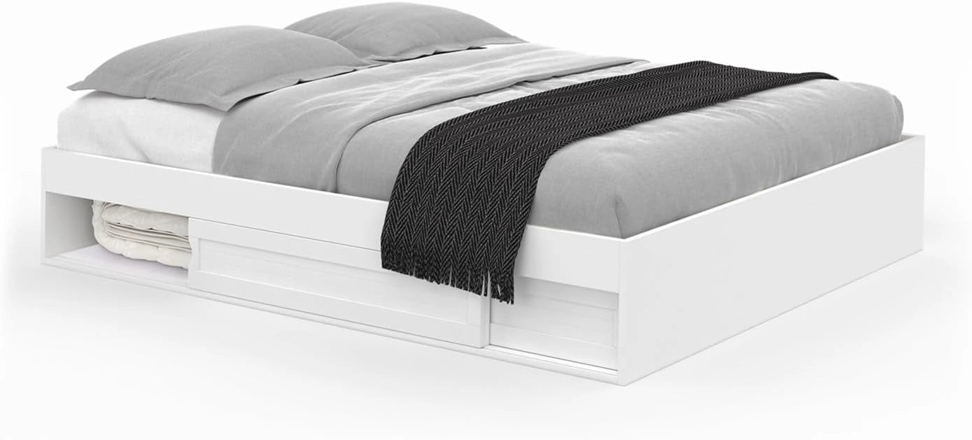 Structure de Lit Double Salem avec Rangement et Sommier Blanc 140 x 190 cm