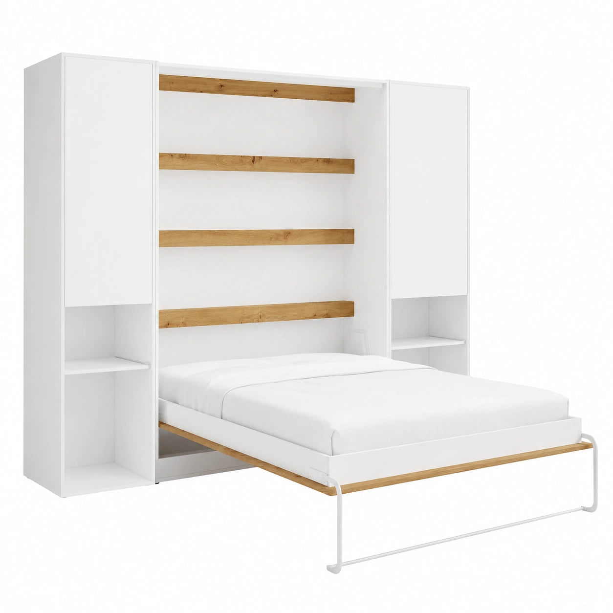 Lit escamotable vertical 160x200 cm avec colonnes de rangement et LEDs