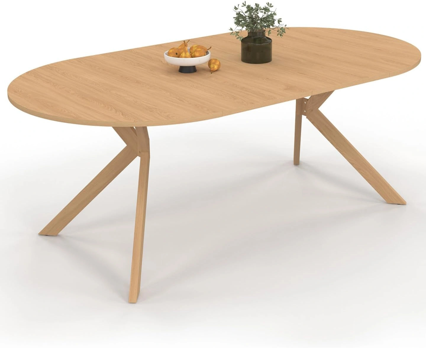 Table Ronde Extensible Alix en Bois Effet Hêtre avec Pied Araignée pour 4 à 10 Personnes, 110-200 cm