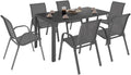 Ensemble de Jardin Madrid: Table 150 CM et 6 Chaises Empilables, Gris Anthracite