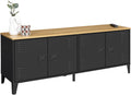 Buffet Industriel Noir et Bois Ester 4 Portes 140 cm - IDMarket