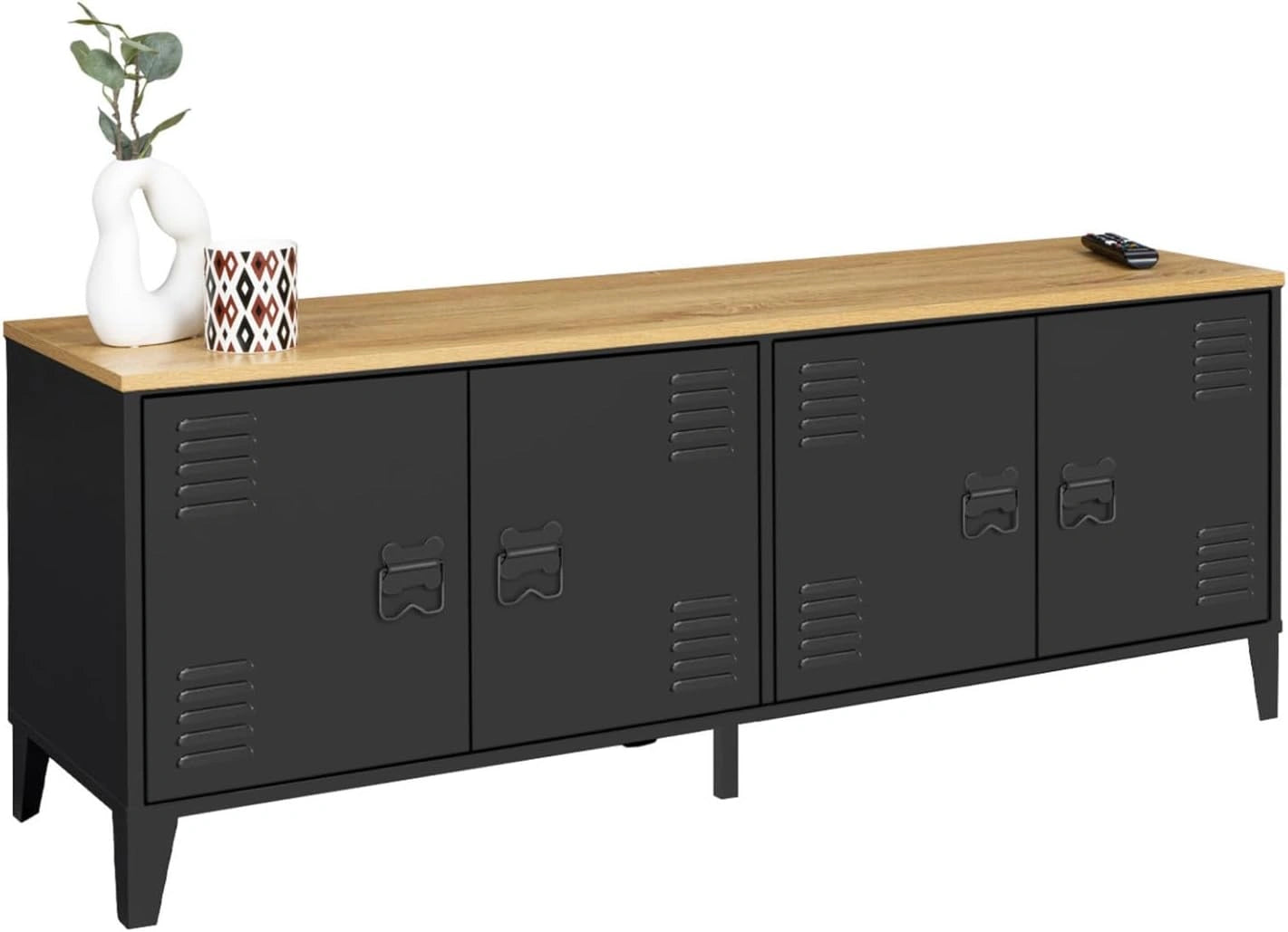 Buffet Industriel Noir et Bois Ester 4 Portes 140 cm - IDMarket