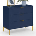 Commode 3 Tiroirs Bleu Nuit avec Dorures - BLENIA 80 cm