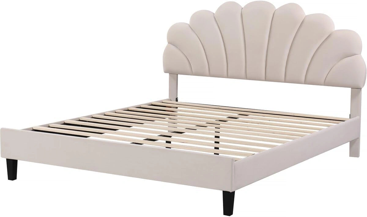 Lit Design Coquillage en Velours Beige 160x200 cm
