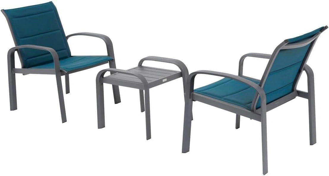 Ensemble de Jardin Duo Elyn - 2 Places - Aluminium Antirouille - Bleu Canard/Graphite - Pieds Réglables - Table Basse Incluse