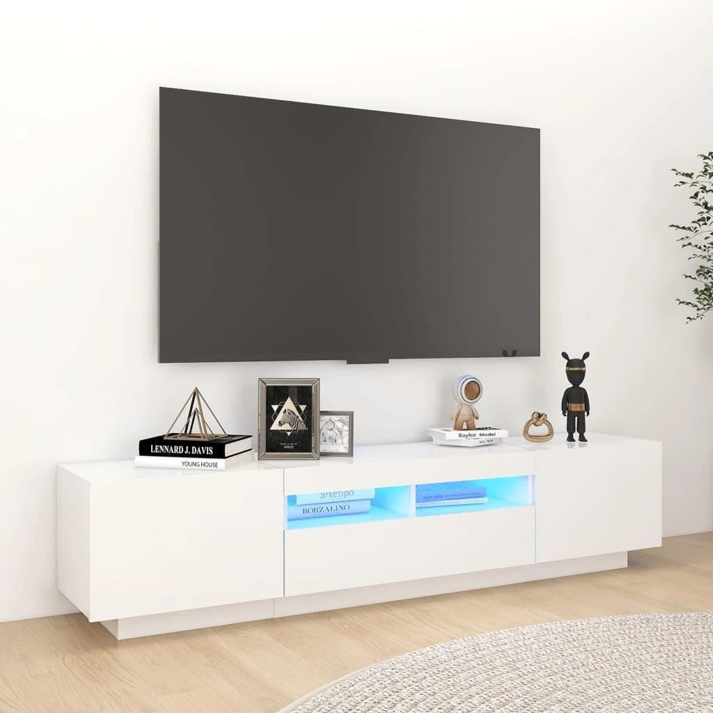 Meuble TV LED Blanc avec Rangement 180 cm pour Salon