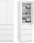 Armoire 2 Portes, 3 Étagères et Tiroirs pour Chambre ou Bureau - Blanc, 50x40x180 cm
