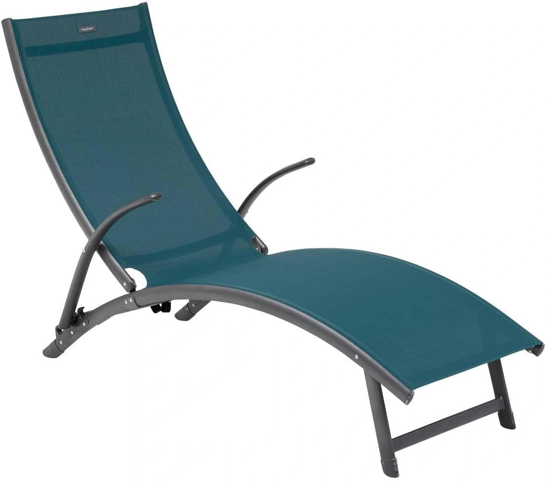 Chaise Longue Pliable Samba Bleu Canard et Graphite par Hespéride