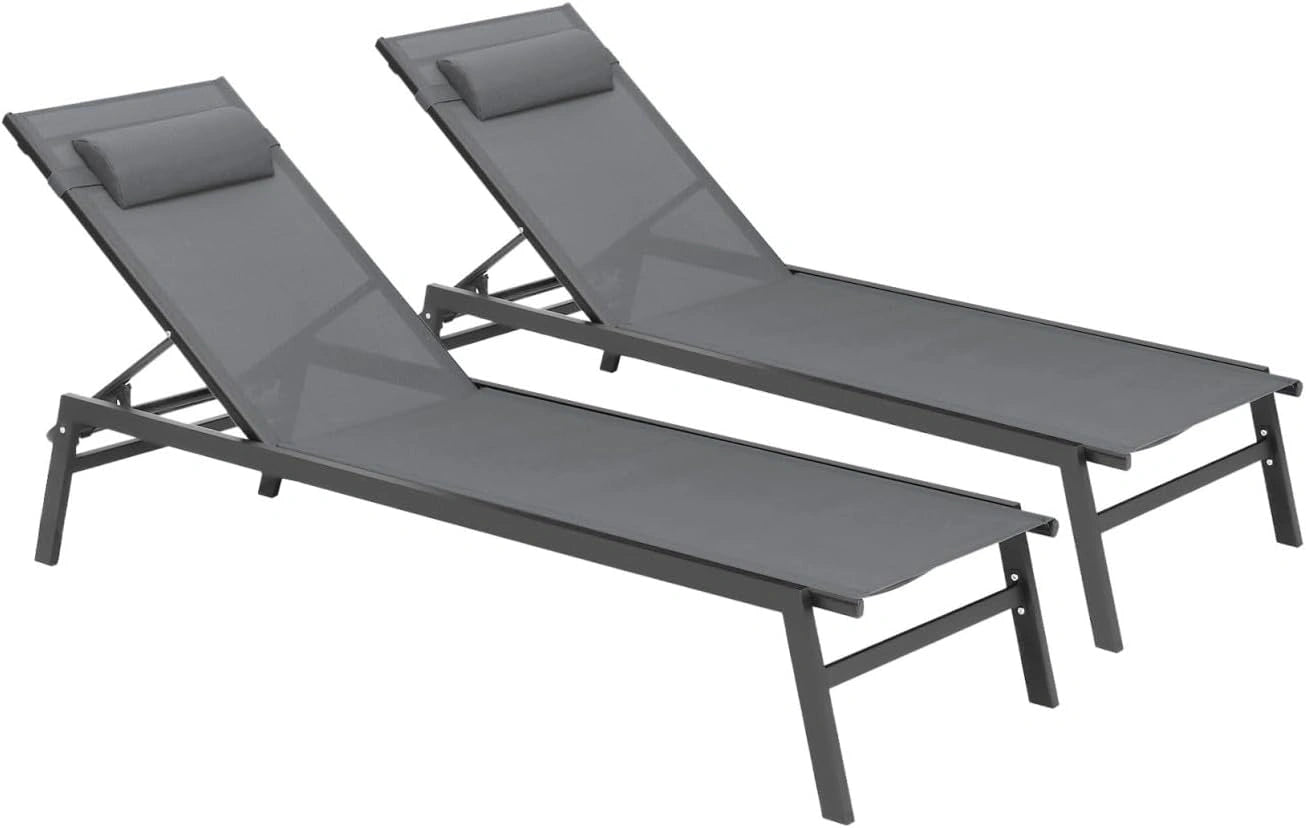 IDMarket - Ensemble de 2 chaises longues en aluminium réglables Sintra gris anthracite/noir pour jardin