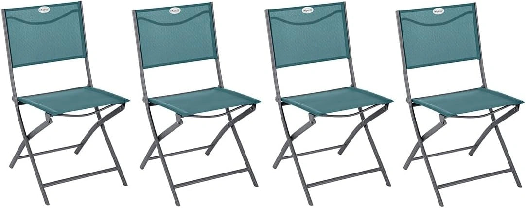 Ensemble de 4 Chaises de Jardin Pliantes Modula Bleu Canard en Acier et Texaline