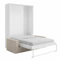Lit escamotable blanc 140x200 cm avec matelas et canapé en velours beige