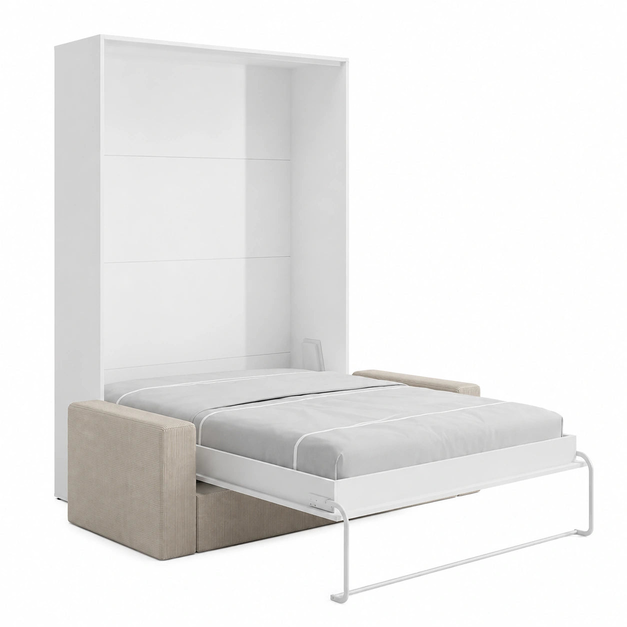 Lit escamotable blanc 140x200 cm avec matelas et canapé en velours beige