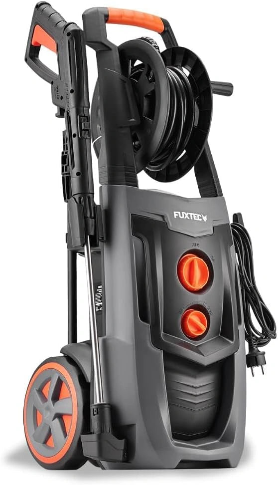 FUXTEC Nettoyeur Haute Pression 2200W, 170 Bars, Buse Ajustable, Tuyau 8m, Enrouleur et Pistolet, Réservoir Détergent