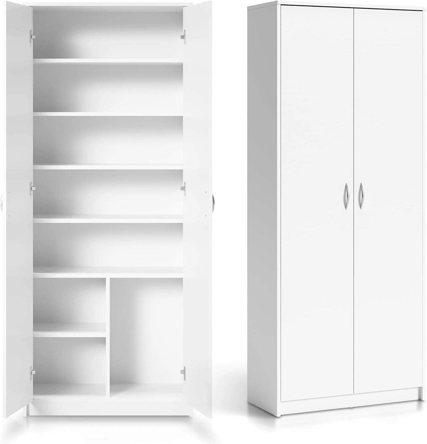 Armoire de Rangement Polyvalente Blanche en MDF 74x180cm avec 6 Étagères