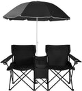 Chaise de Camping Double avec Parasol et Accessoires - Noir
