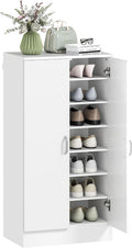 Meuble à Chaussures avec Portes, Étagères Réglables pour 14 Paires, 55x35x108 cm, Blanc