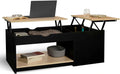 Table basse relevable EYLA avec rangements - Bois noir et imitation hêtre