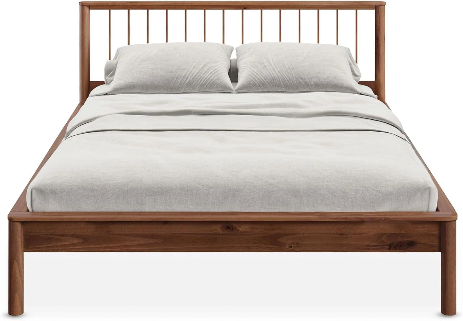 Lit Double 140x190 en Bois Massif Châtaignier avec Sommier et Tête de Lit à Barreaux - Modèle APOANA