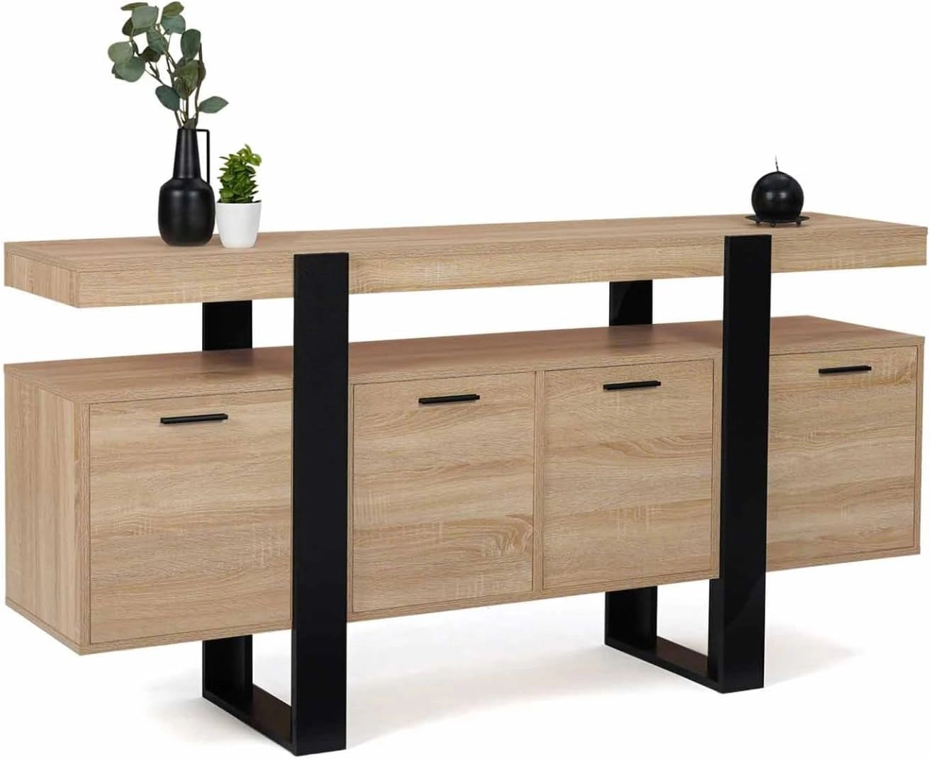 Buffet Phoenix XXL 160 cm avec 4 Portes en Bois et Noir