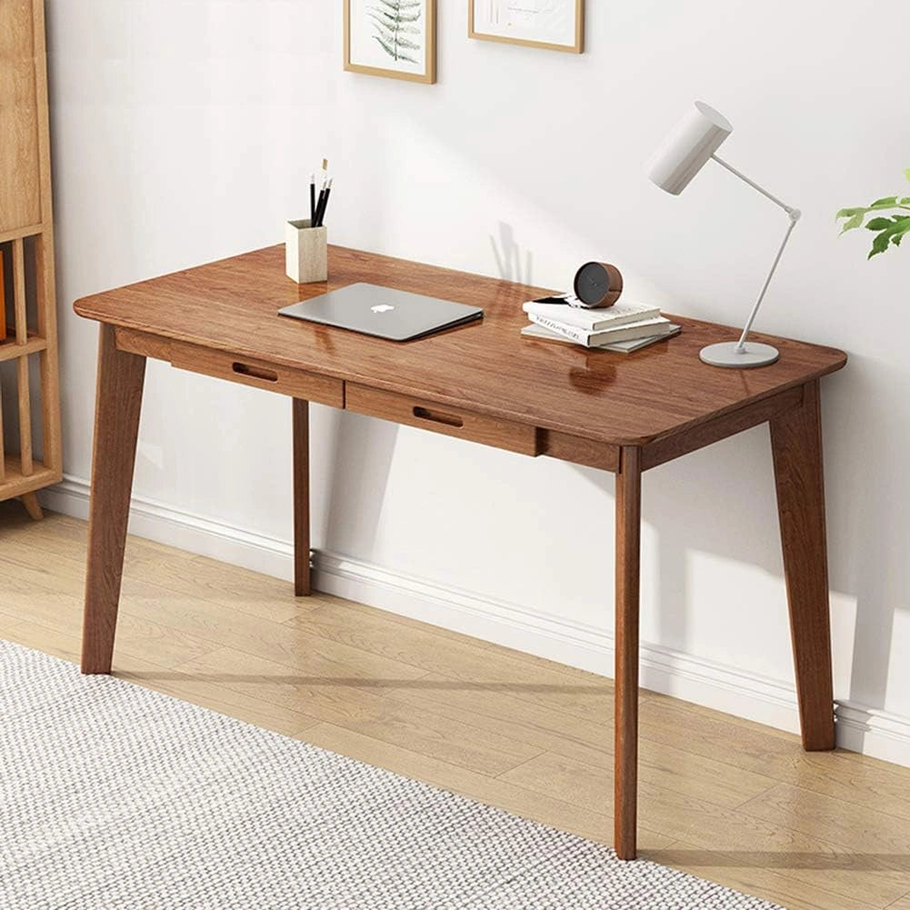 Bureau compact en bois avec tiroirs - Table pour ordinateur domestique - Couleur noyer - 120 cm