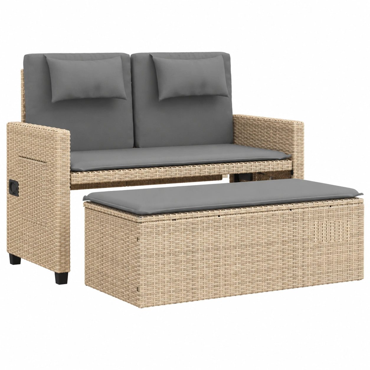 Banc de jardin polyvalent avec dossier ajustable et étagères latérales
