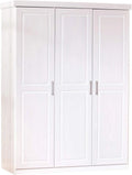 Armoire en Pin Massif Blanc avec Penderie et 5 Niches, 3 Portes, 140x55x190 cm