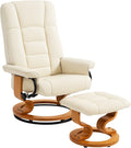 Fauteuil Relax Inclinable avec Repose-Pied Pivotant - Bois et Similicuir Crème 76 x 85 x 104 cm