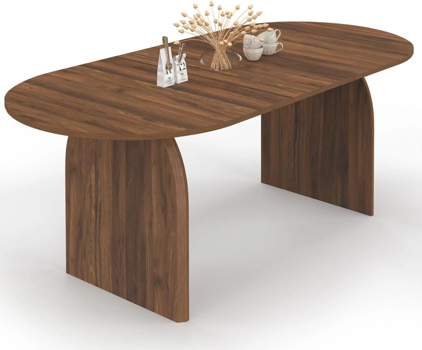 IDMarket - Table à Manger Ovale Élargissable Japandi 6 à 10 Personnes Finition Noyer 160-200 cm