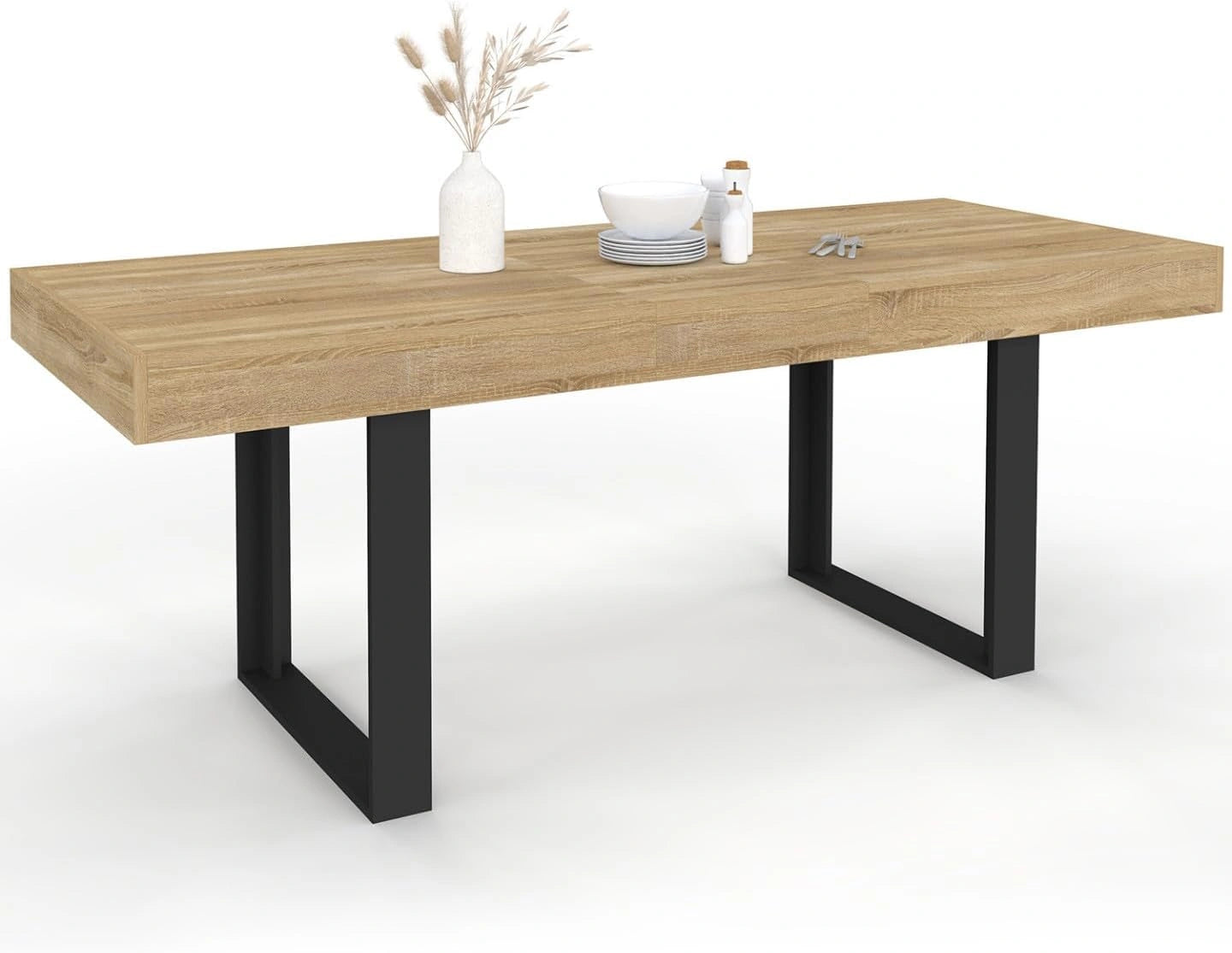 Table Extensible en Bois et Noir pour 4 à 8 Personnes - Modèle Phoenix 160-200 cm