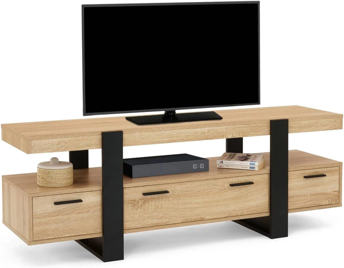 Meuble TV Phoenix 140 cm avec tiroirs en bois et noir élégant